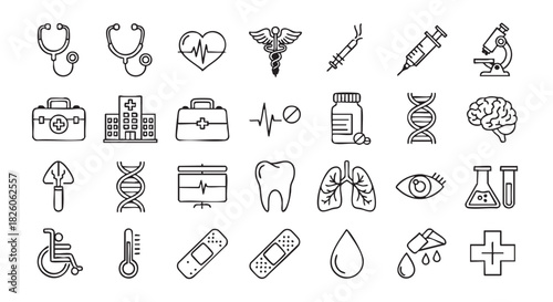 Medical icons set hand drawn clinic and hospital elements sketch