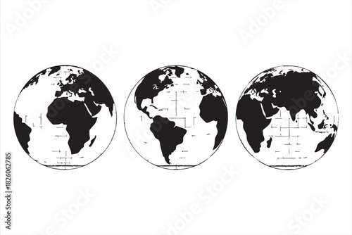 World globe map icons for global business branding travel graphics and international layouts