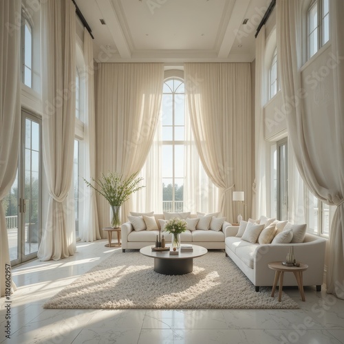 Bright And Spacious Living Room With Elegant Curtains And Modern Furniture Bathed In Natural Light