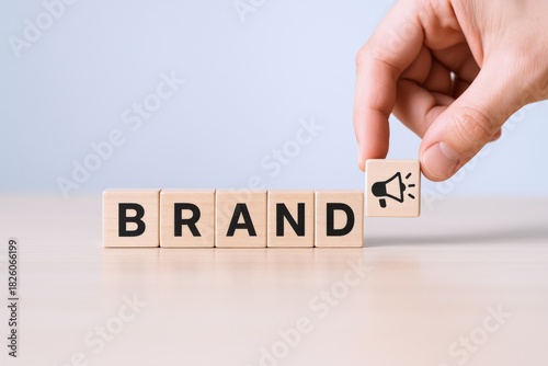 Conceptual Marketing Strategy Image with Wooden Blocks Arranged on a Table for Advertising Ideas