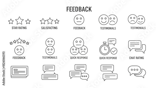 Feedback Icons Star Ratings, Testimonials, Quick Response, and Chat Rating Symbols