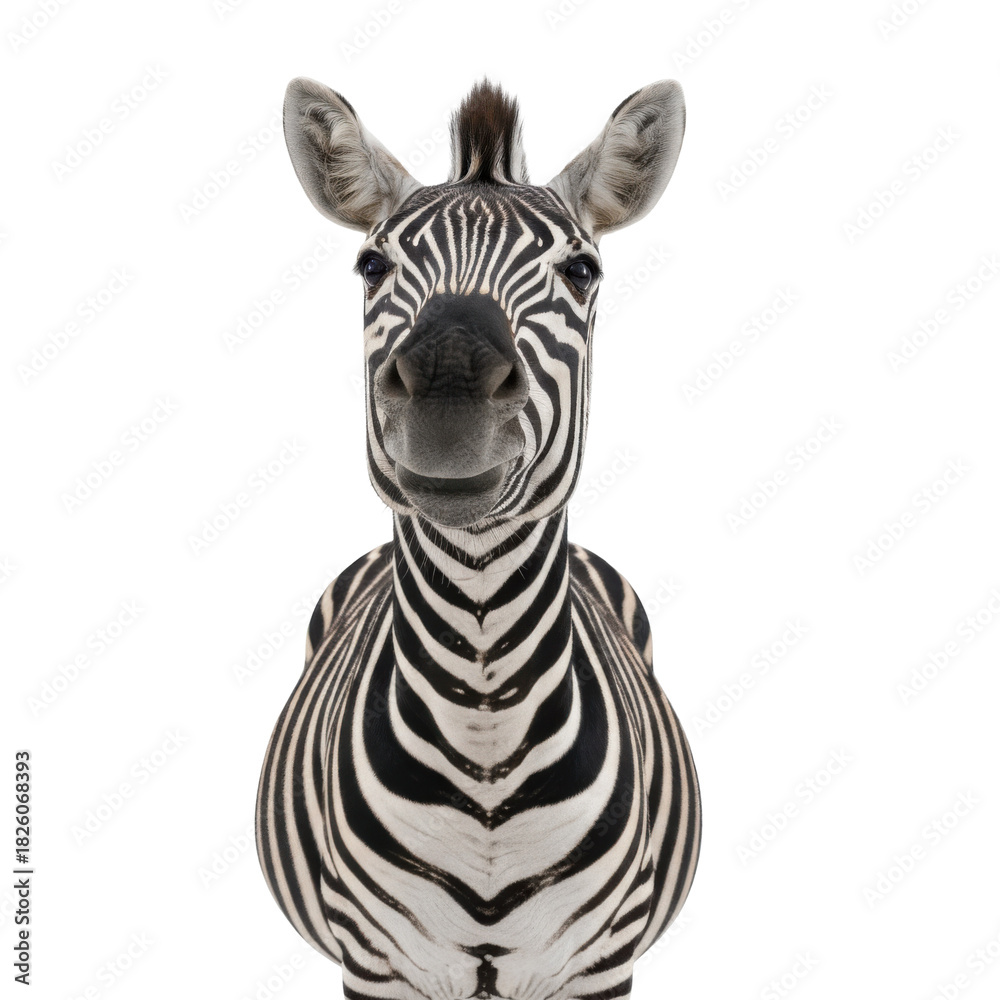 Obraz premium Close Up Portrait of a Zebra Against a Black Background Striking Black and White Stripes