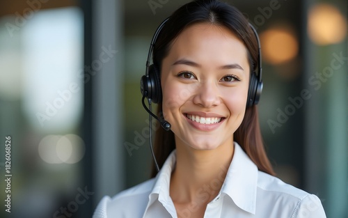 Portrait of smiling female customer service. High quality