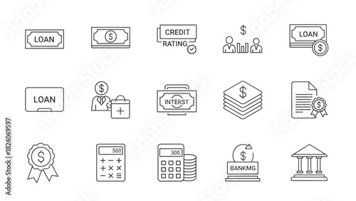 Set of financial and banking line icons for business and economy concepts