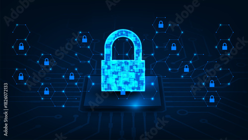 Computer processors CPU concept Futuristic data security Abstract circuit board technology background.