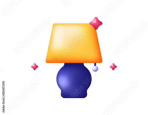 Illustration of a night light or bedside lamp. Objects, goods, interior, symbols. 3D style design. White background.