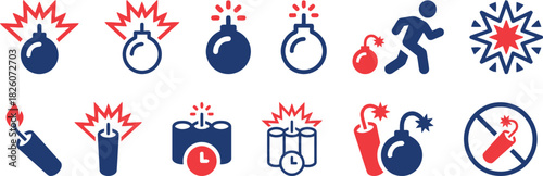 bomb, explosion, danger, warning, icon, set, dynamite, fuse, timer, blast, threat, risk, hazard, explosion symbol, bomb icon, dynamite icon, timer bomb, danger sign, warning sign, explosion graphic, e