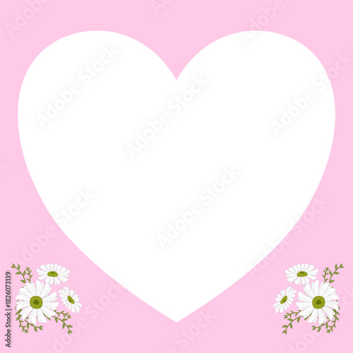 Cute Pink Heart Frame with Daisy Flower Accents, Valentine Sticky Note