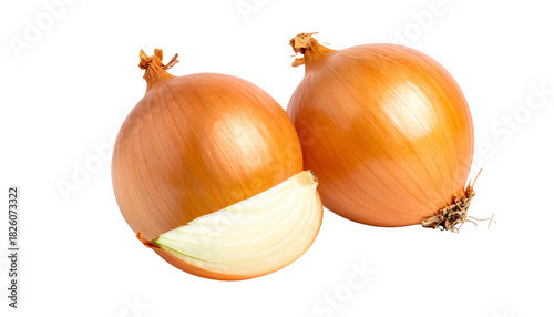 Wallpaper Mural Two whole bulb onions, one sliced, with a brown outer layer, isolated on black Torontodigital.ca