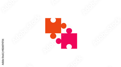 Two puzzle pieces, one orange and one pink, slightly overlapped on a white background
