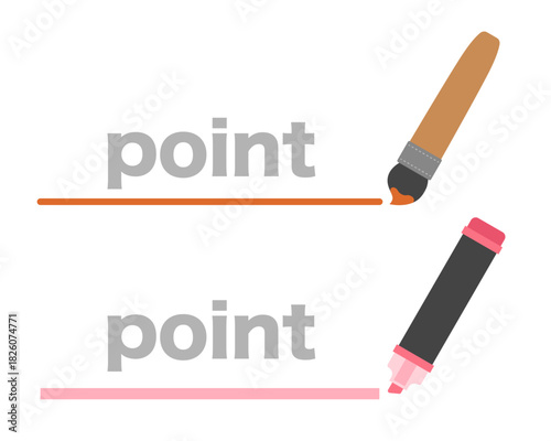 筆と蛍光ペンで引いた手書き風下線（point文字入り） 強調表示に使える！ポイント線と文房具アイコン 見出し、あしらい