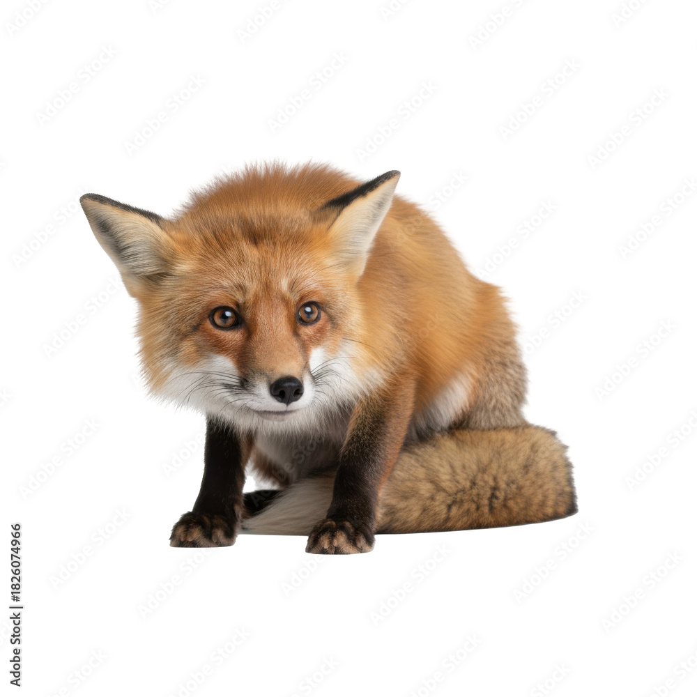 Obraz premium Curious Red Fox with Alert Eyes on a Black Background
