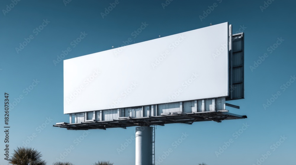 Obraz premium Billboard Mockup on a Sunny Day with Clear Blue Sky Ready for Advertising Placement