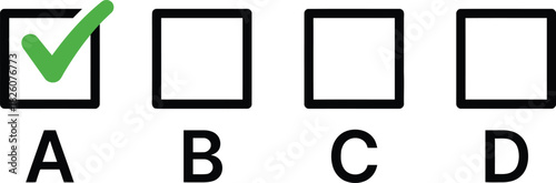 checkbox, check, mark, tick, green, square, box, letter, A, B, C, D, selection, choice, option, survey, quiz, test, form, document, list, complete, done, approved, verified, isolated, white background