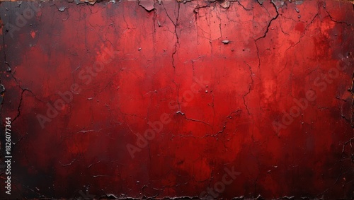 Cracked Red Grunge Texture with Dark Edges on Abstract Background for Creative Design Projects