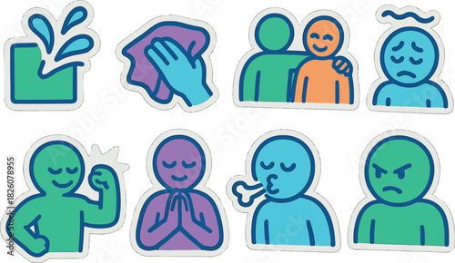 Vibrant life balance icons set for wellbeing and communication design