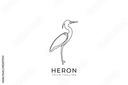 Abstract line logo of heron bird with minimalist and simple design, heron silhouette logo