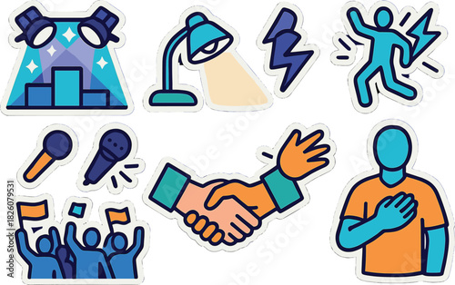 Sportsmanship icon set - teamwork, fair play, award ceremony, and celebration design elements