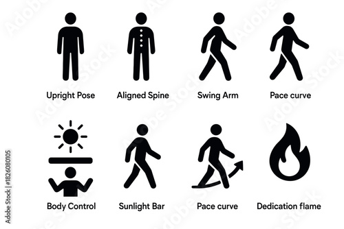 Dynamic human activity and energy icon set for design and communication projects