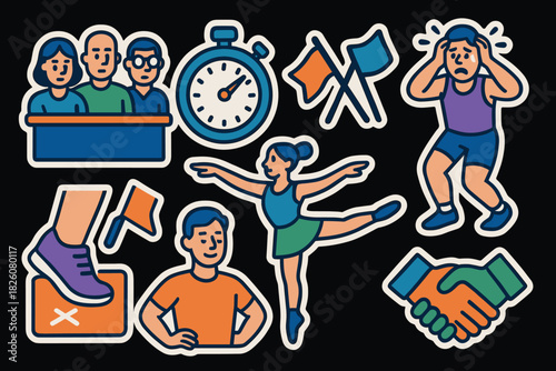 Vibrant judging icons for sports competitions and events design