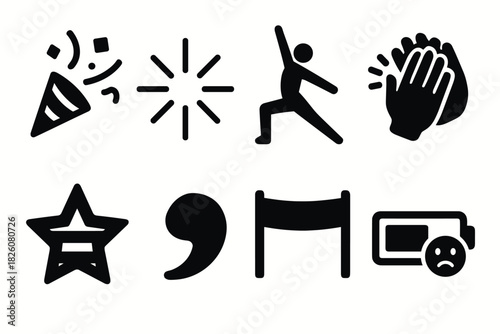 Bold vector icon set for celebrations, fitness, communication, and entertainment design