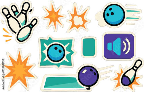 Dynamic bowling and sound icon set for creative design projects