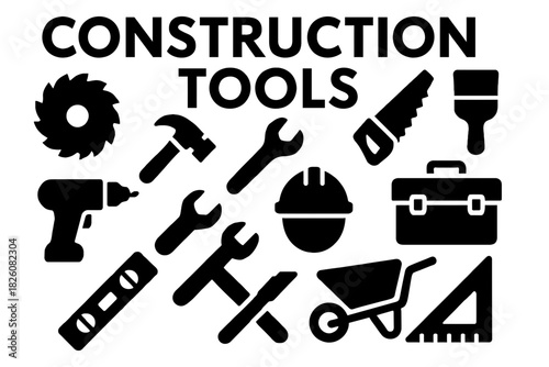 Construction tools icon set for building projects