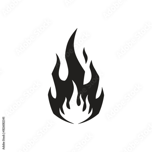 Black silhouette of a flame, depicting fire with stylized tongues and a bright core against a white background.