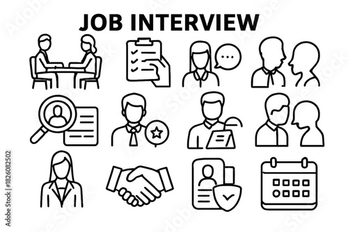 Job interview and human resources line icon set