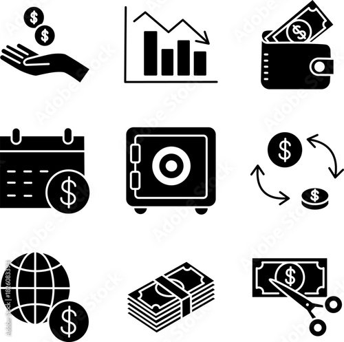 Minimal Financial Icons Glyph Set for Banking Finance and Business Design