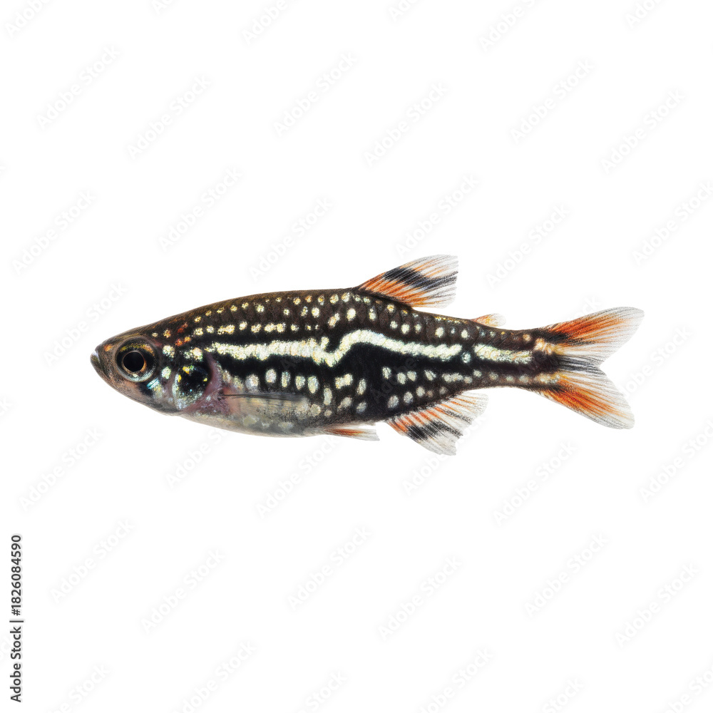 Obraz premium Detailed Studio Portrait of a Freshwater Aquarium Fish with Striking Black and White Markings