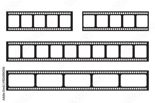 Film strip. Photography, television, photo, cinema or movie frames 35 mm. Vector film negative.  Cinema footage effect. Negative strips border. Blank film storytelling. Film long frame. Vector set.