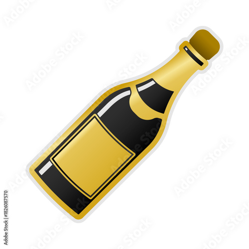 Gold and black illustration of a champagne or wine bottle without background