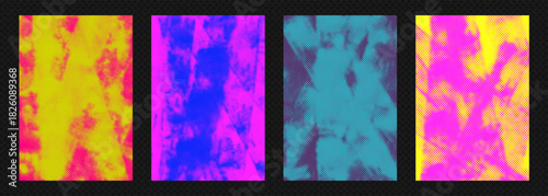 Urban punk street art paper halftone texture grunge overlay and distressed paint effect collection. Authentic poster design retro spray-painted details bold graphic element vector illustration set.