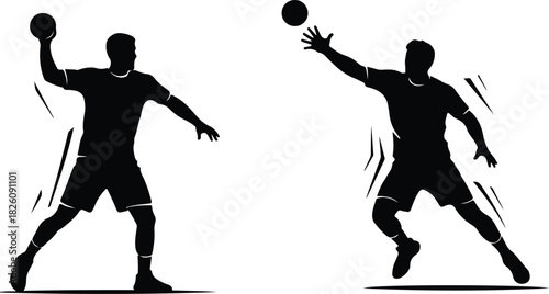 Handball Players in Action Silhouette Vector Illustration
