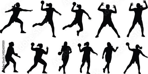 Handball players silhouettes vector set sport and action