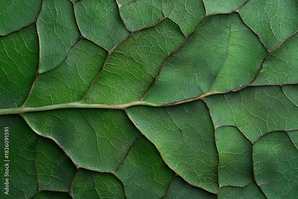 Naklejka premium Detailed Green Leaf Vein Close-up for Botanical Study and Texture Design