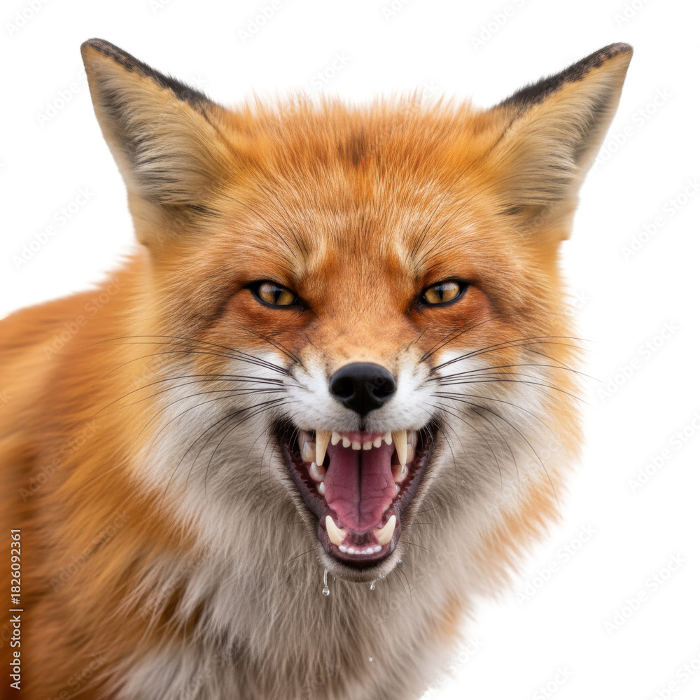 Fototapeta premium Fierce Red Fox with Mouth Open Showing Sharp Teeth and Intense Eyes
