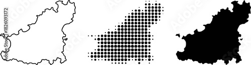 Guernsey Map Vector Set Halftone Silhouette Outline