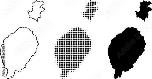 Sao Tome and Principe Map Vector Set Halftone Silhouette Outline