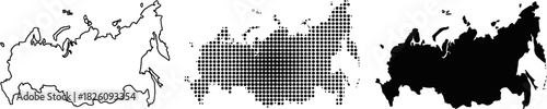 Russia Map Vector Set Halftone Silhouette Outline