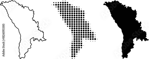 Moldova Map Vector Set Halftone Silhouette Outline