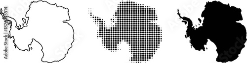 Antarctica Map Vector Set Halftone Silhouette Outline