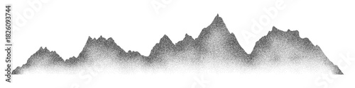 Grain noise stippled mountain range ridges terrain texture landscape vector illustration. Grunge pointillism mountain range stipple landscape halftone effect shape sand texture.