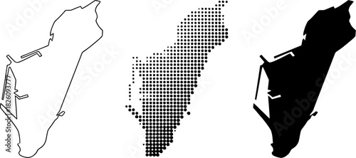Gibraltar Map Vector Set Halftone Silhouette Outline