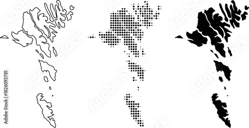 Faroe Islands Map Vector Set Halftone Silhouette Outline