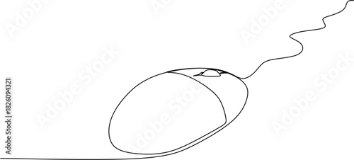 Continuous line drawing. Simple wired computer mouse. Vector illustration.