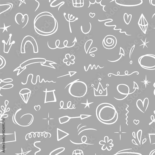 Vector seamless pattern with cute doodles. Hand drawn naive design for wallpaper, wrapping, stationery, textile.