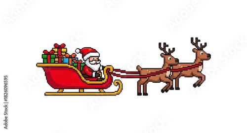 santa claus with sleigh pixel style 
