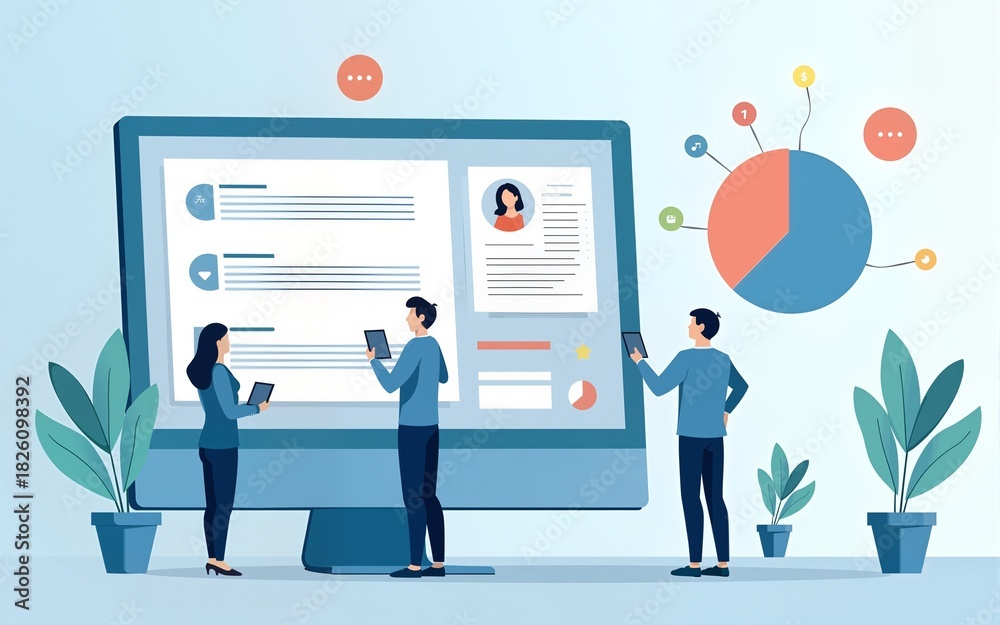 Fototapeta premium Concept of creating customer service and support with different views and copy space. High quality